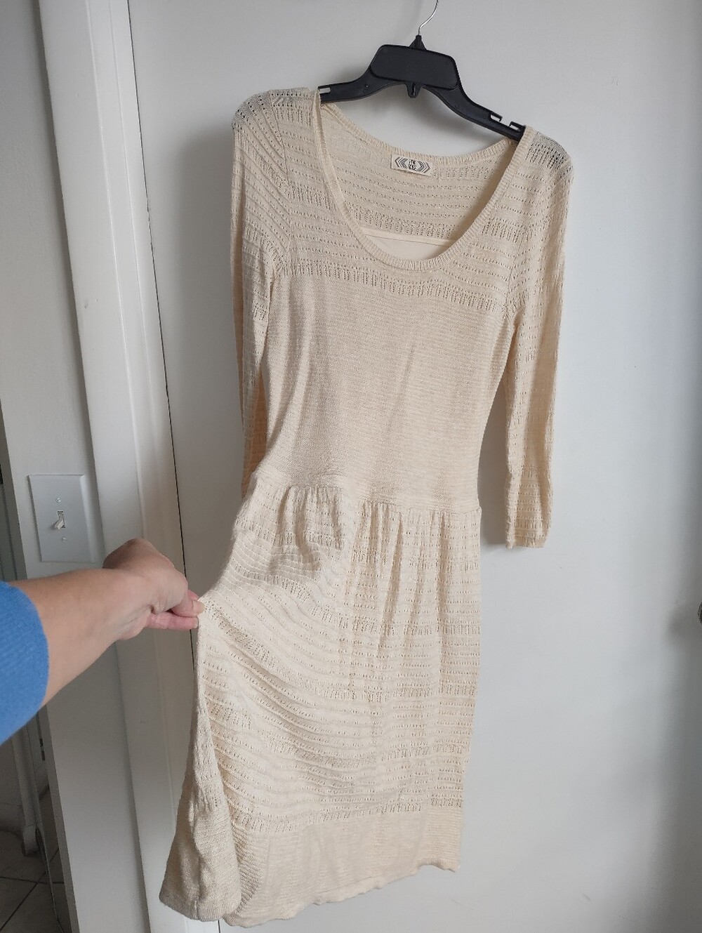 Pink Rose Cream Knit Long-Sleeve Scoop-Neck Dress